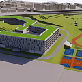 Modern Architectural Complex With Green Roofs And Open Green Spaces Layout 3d model