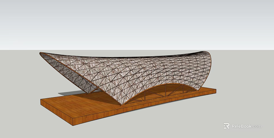 Modern Curved Bridge Design Featuring Grid Structure And Wooden Base 3d model 