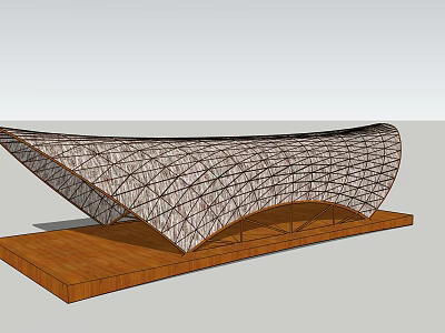 Modern Curved Bridge Design Featuring Grid Structure And Wooden Base 3d model