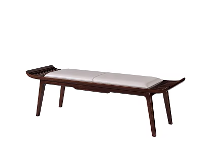 Modern Wooden Bench With Upholstered Seats And Dark Tapered Legs 3d model