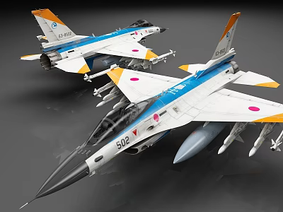 White Blue Orange Fighter Jets With Missiles And Military Design 3d model