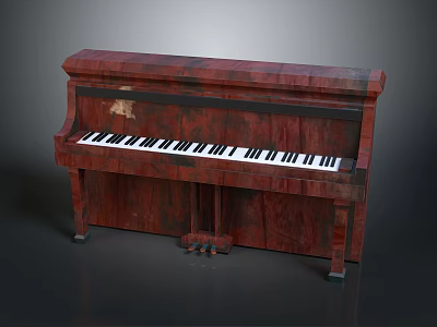 Classic Mahogany Upright Piano With Wood Grain Finish Black And White Keys 3d model