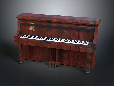 Classic Mahogany Upright Piano With Wood Grain Finish Black And White Keys 3d model