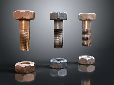 High Quality Hardware Tools Featuring Bolts and Nuts in Various Metal Finishes 3d model