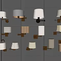 Various Modern Wall Lamps With White And Beige Shades And Brown Brackets For Home Lighting