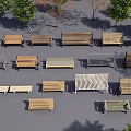 Various Design Landscape Seats With Wooden Metal Frames In Outdoor Park Area