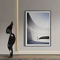 Modern Black Abstract Sculpture Displayed In Interior With Framed Wall Art 3d model