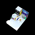 Asia Eyes Exhibition Booth Design With Colorful Stripes Tables And Chairs