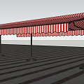 Red And White Striped Outdoor Awning With Metal Support Poles For Sun Shade
