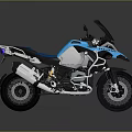 BMW Adventure Motorcycle With Blue And Silver Body Windshield Side Cases And Black Tires