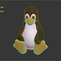 Cute Penguin Stuffed Doll With Black White Body And Orange Feet Sitting On Gray Background