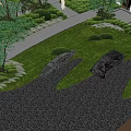 Japanese Garden Landscape with Fire Pit Seating Area Stone Lanterns and Cherry Blossom Trees