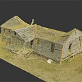 Old Wooden House with Weathered Wood Roof Porch Chimney and Overgrown Grass