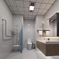 Hotel Bathroom Interior Design With Shower Toilet Vanity Mirror And White Tiles