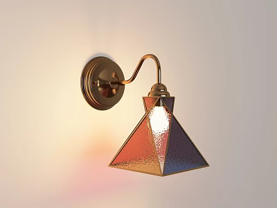 Triangular Stained Glass Wall Lamp With Curved Metal Arm And Warm Light Glow 3d model