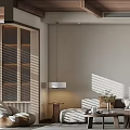 Modern Living and Dining Area Interior With Gray Sofa Wall Artwork and Wooden Dining Table