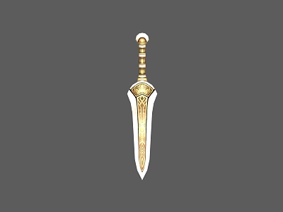 Golden Decorative Dagger With Ornate Hilt And Intricate Carved White Blade 3d model