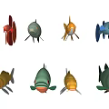 Colorful Aquatic Fish Models with Green Orange Yellow Blue Red Colors and 3D Design Features