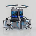 High Tech Modern Office Desk With Multiple Screens Dual Chairs And Blue Lighting