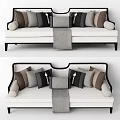Multi Person Sofa With Multiple Decorative Cushions Gray Throw Blanket Neutral Tones Dark Frame 3d model