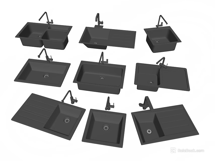 Black Kitchen Sinks With Faucets In Various Styles And Designs 3d model