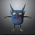 Blue Cartoon Monster Character With Horns Big Eyes Red Nose And Green Limbs