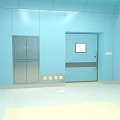 Medical Clean Room Interior With Light Blue Walls Metal Cabinets Door And White