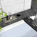 Modern Bathroom Set With Bathtub Tray Candles Green Plants And Blinds