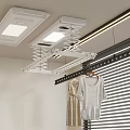 Ceiling Mounted Electric Clothes Drying Rack with Built-in Lights Near White Wall and Blinds