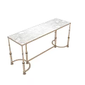Elegant Console Table With Light Marble Top And Decorative Metal Legs