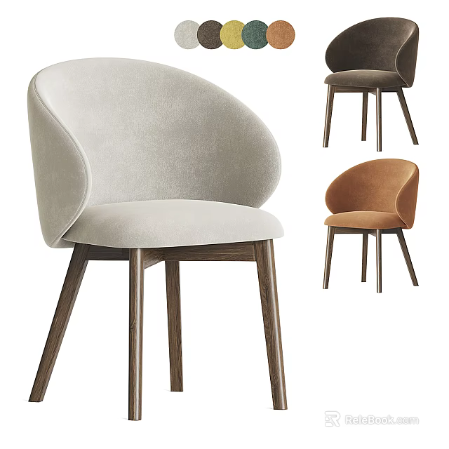 Modern Leisure Accent Chair with Curved Backrest Velvet Upholstery Wooden Legs in Beige Brown Orange 3d model 