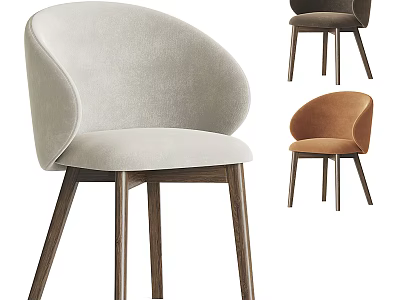 Modern Leisure Accent Chair with Curved Backrest Velvet Upholstery Wooden Legs in Beige Brown Orange 3d model