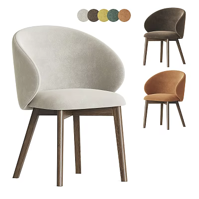 Modern Leisure Accent Chair with Curved Backrest Velvet Upholstery Wooden Legs in Beige Brown Orange 3d model