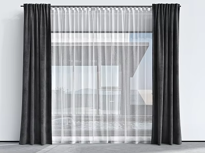 Modern Double Layer Curtains With Sheer And Dark Panels For Window 3d model