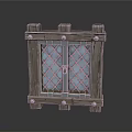 Wooden Storage Cabinet With Diamond Pattern Glass Doors And Metal Hardware