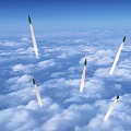Green Missile Flying Through Cloudy Sky With Trailing White Smoke 3d model