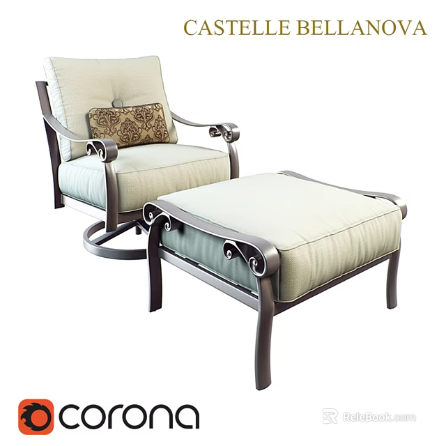 Elegant Leisure Chair With Padded Seat Metal Frame And Decorative Pillow Ottoman 3d model 