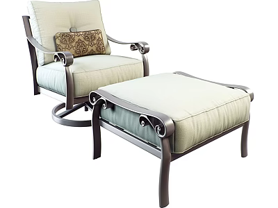 Elegant Leisure Chair With Padded Seat Metal Frame And Decorative Pillow Ottoman 3d model