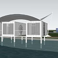 White Homestay Building on Water Featuring Canopy Multiple Rooms Balconies and Trees Around
