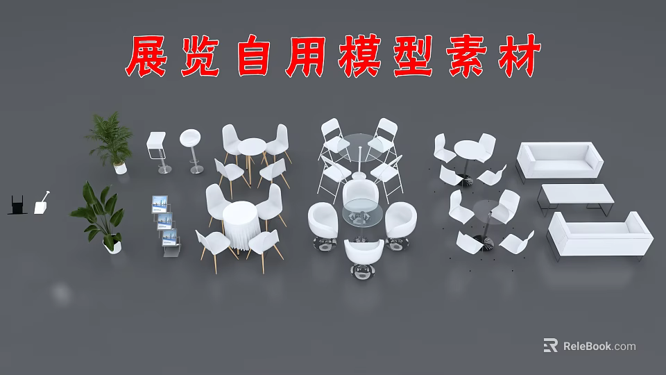 White Table And Chair Sets Exhibition Self Use Model With Various Styles 3d model 