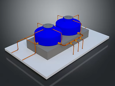 Industrial Structure With Two Blue Storage Tanks Orange Pipes Gray Base And White Platform 3d model