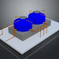 Industrial Structure With Two Blue Storage Tanks Orange Pipes Gray Base And White Platform