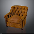 Elegant Orange Armchair With Velvet Upholstery Button Tufted Design And Wooden Legs