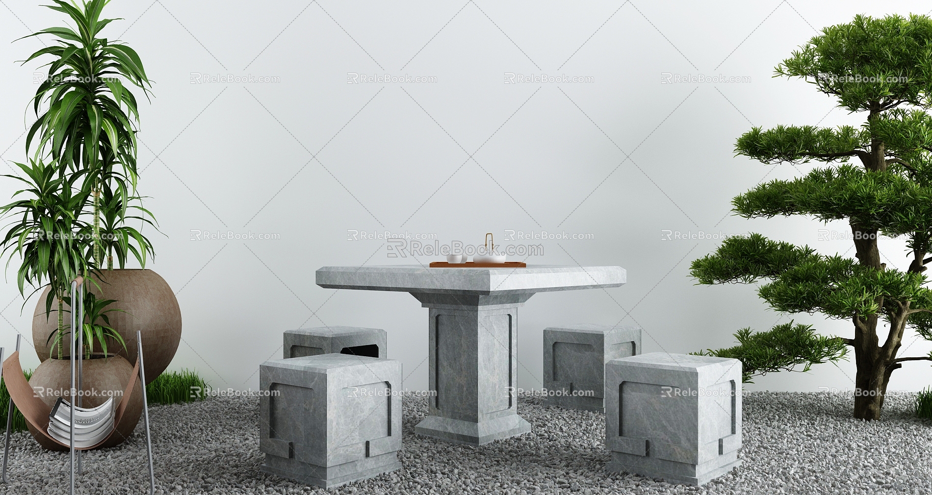 New Chinese Style Outdoor Table and Chair Courtyard Leisure Stone Bench model