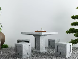 New Chinese Style Outdoor Table and Chair Courtyard Leisure Stone Bench 3d model