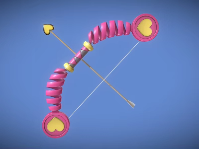 Pink Spiral Bow With Heart Shaped Ends And Arrow As Romantic Weapon Design 3d model