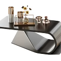Elegant Modern Coffee Table With Unique Curved Metal Frame And Decorative Ornaments