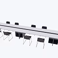 Long White Rectangular Conference Table With Black Chairs And Storage Cabinets 3d model