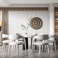 Modern Luxury Restaurant Interior With White Chairs Round Table Decorative Art And Green Plants