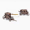 Two Vintage Wooden Carriage Models Featuring Classic Design and Spoked Wheels